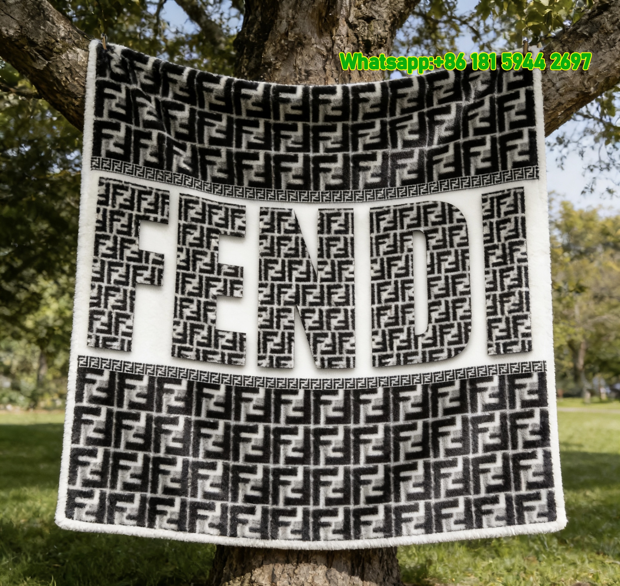 Fendi Classic FF Monogram Flannel Sofa Throw Blanket Luxury Designer IMG_9353